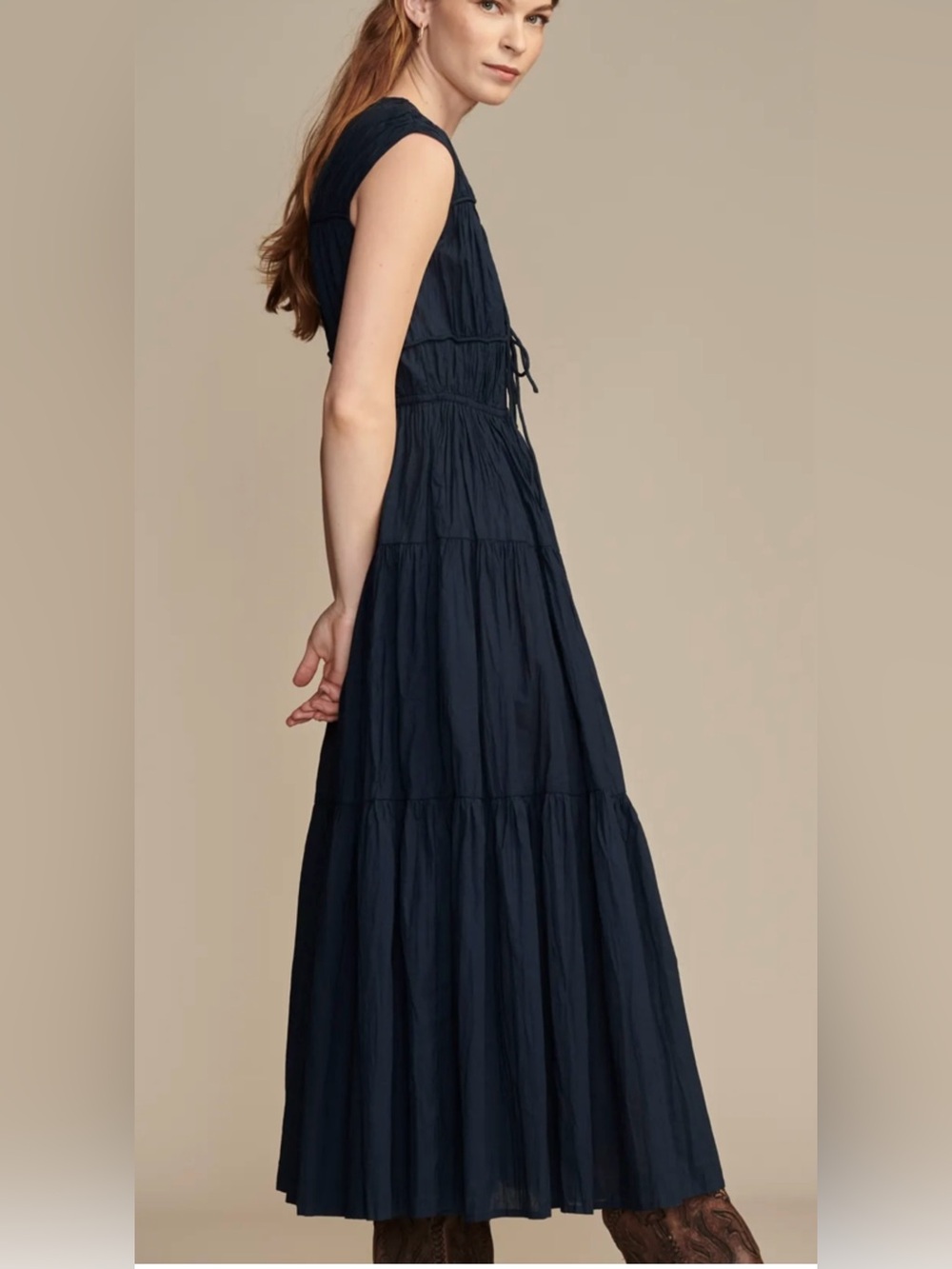 Nicole Miller Navy Sleeveless Tiered Maxi Dress